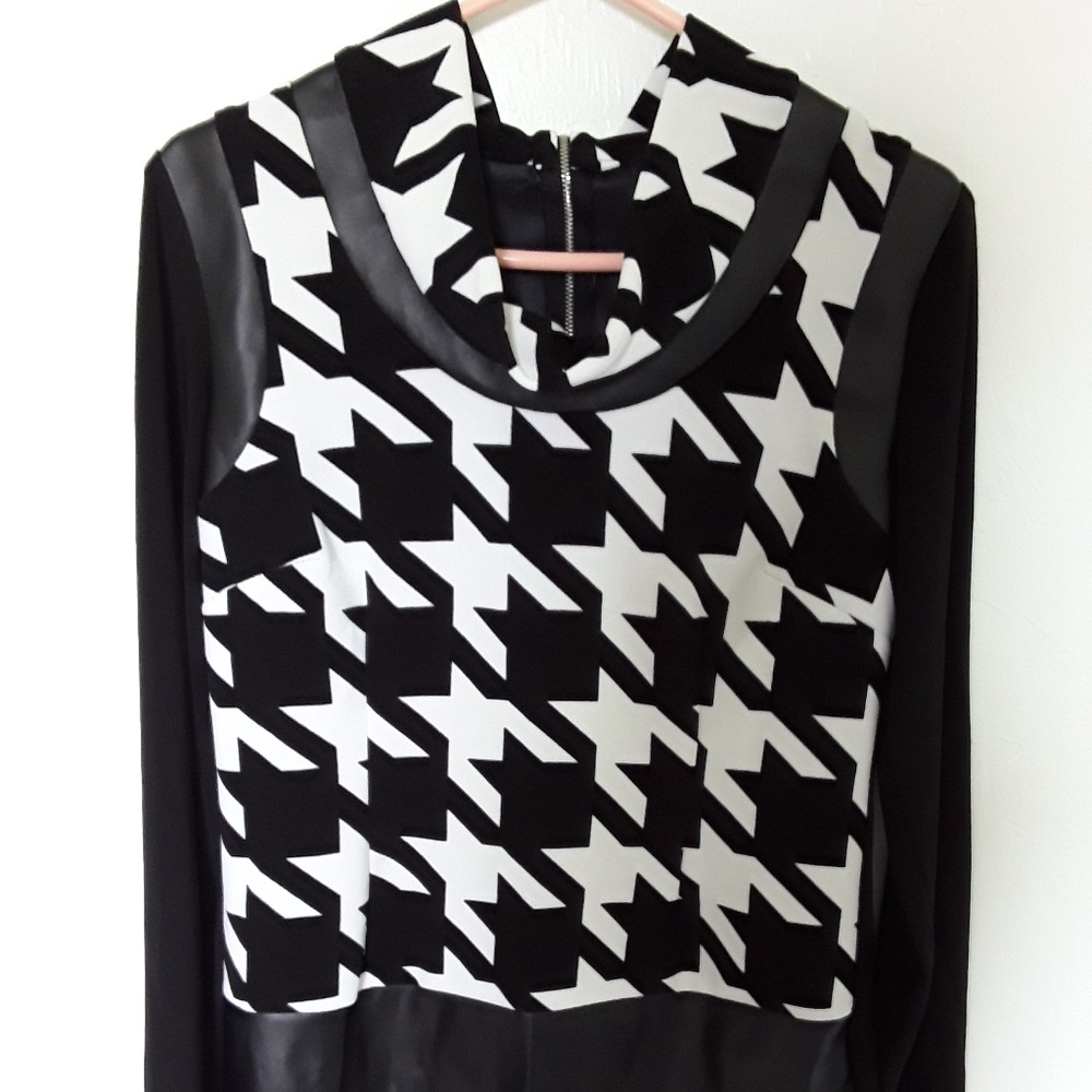 Frank Lyman women top tunic long sleeve white black size 10 Y2K